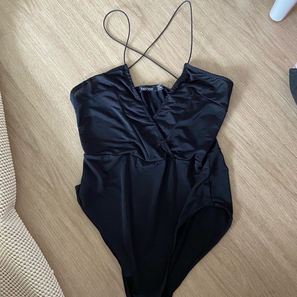 Black satin bodysuit